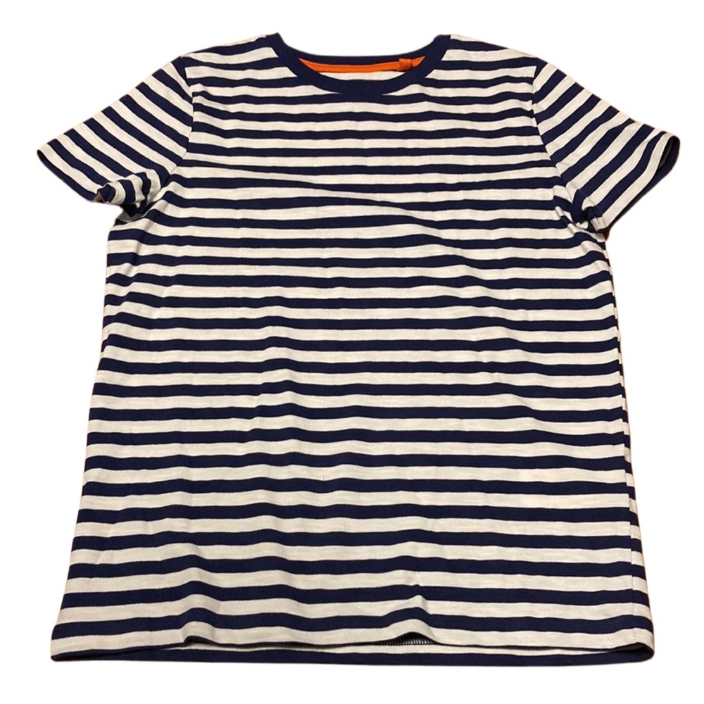 Mini Boden Boys Size 9-10 Years Blue White Striped T-Shirt Nautical 100% Cotton